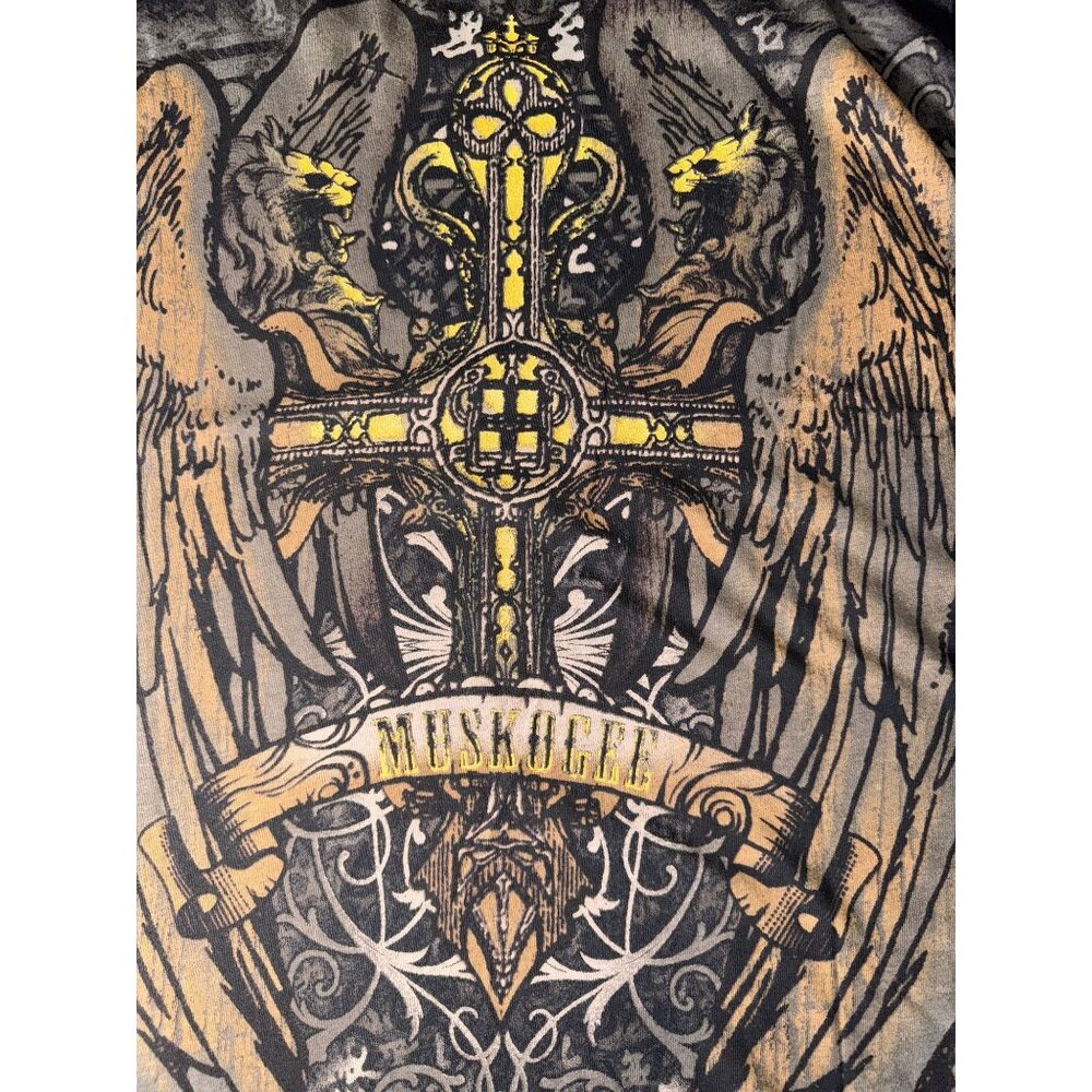 Angel Wing Cross all over Graphic Tee Black & Gold wings - Picture 7 of 7